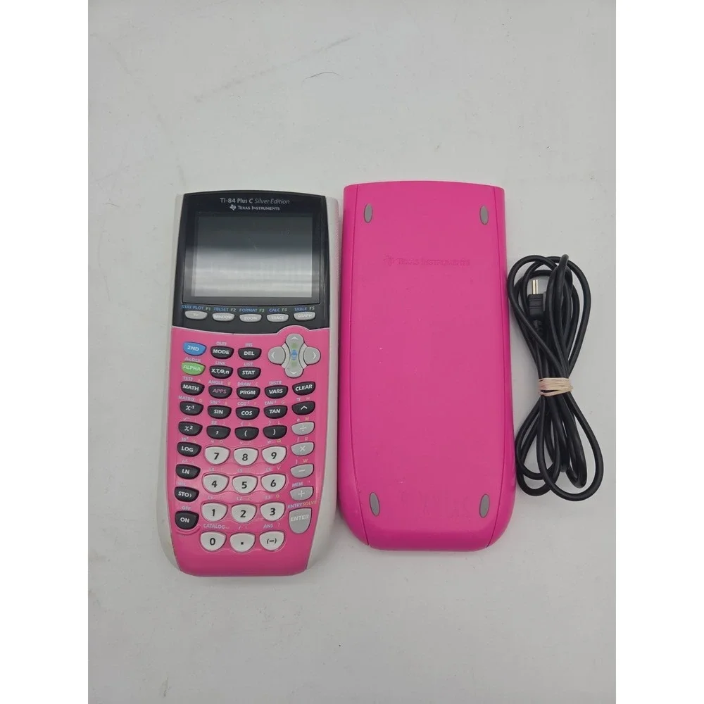 TI-84 Plus C Silver Edition Pink Calculator Tested With cover and Cord - WORKS